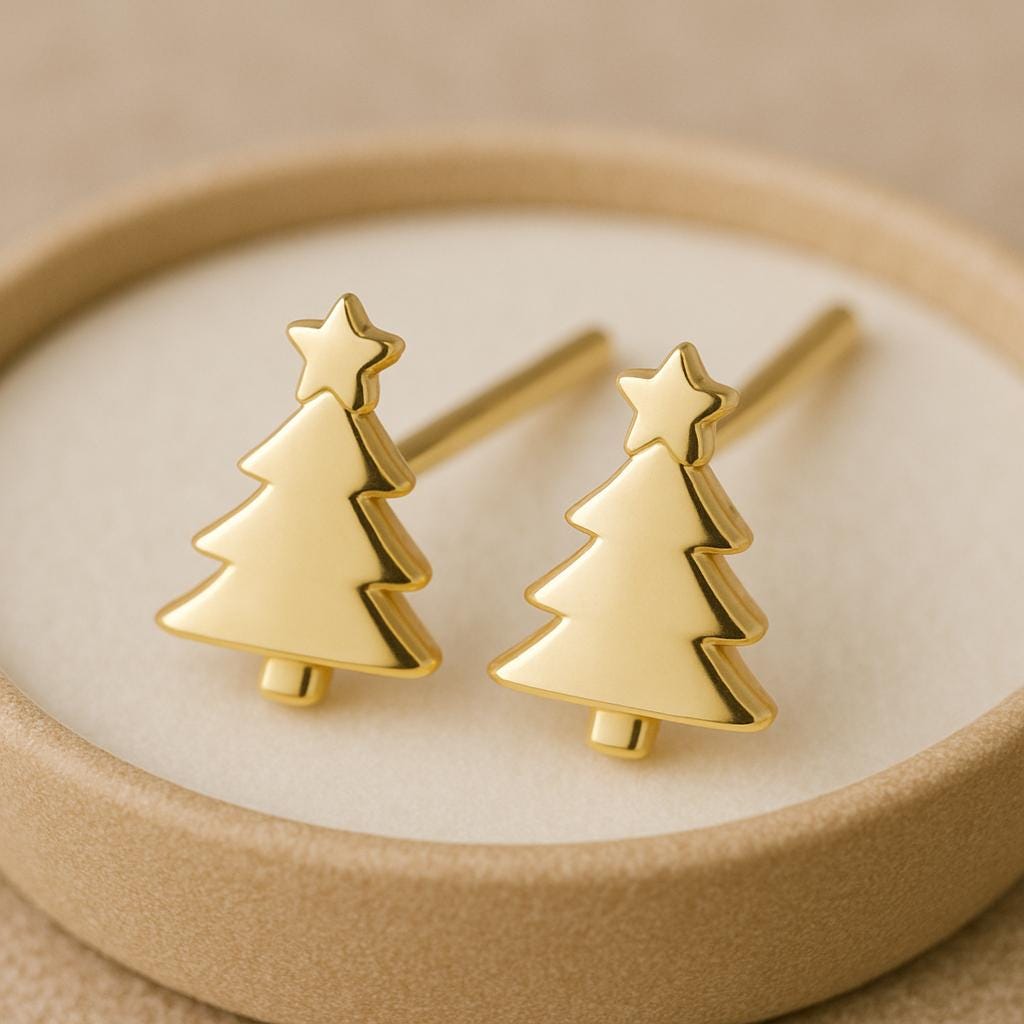 Silver Christmas Tree Stud Earrings 925 | Xmas Gift | Minimalist Festive Earrings | Winter Accessory