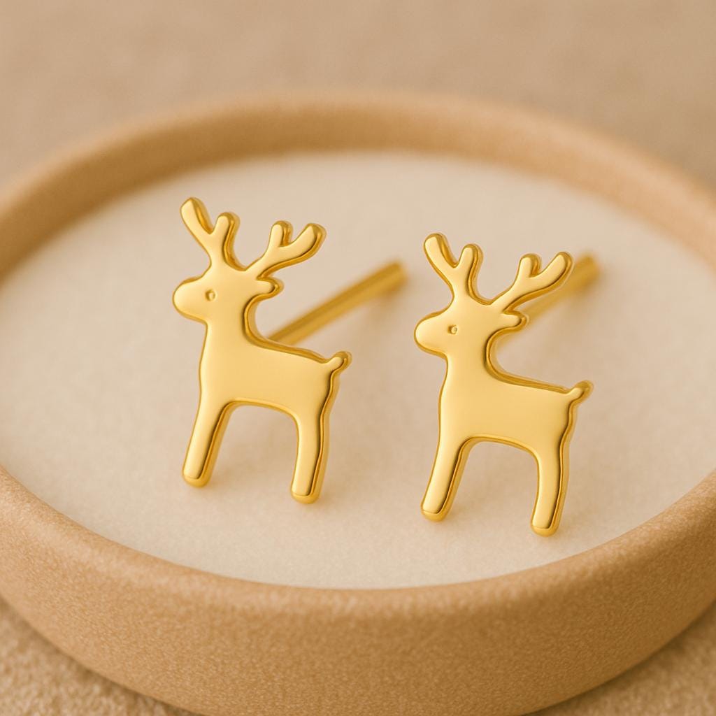 Silver Reindeer Stud Earrings 925 | Christmas Earrings | Holiday Jewelry Gift | Winter Studs | Minimalist Xmas