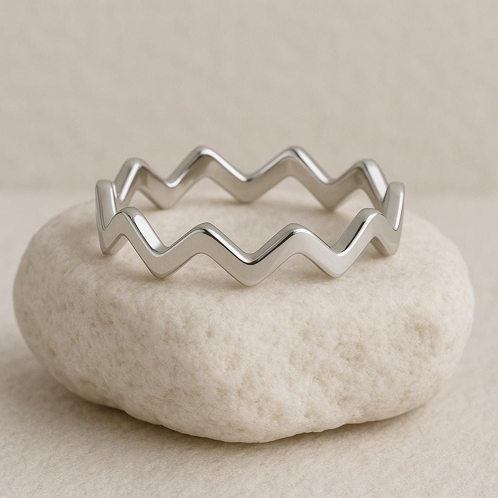Silver Zigzag Band Ring 925 | Wave Pattern Minimalis | Modern Stackable Ring | Geometric Jewelry |