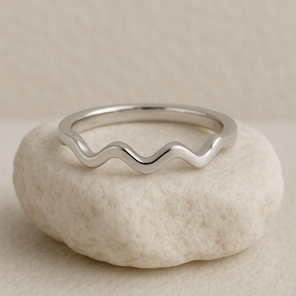 Silver Wave Ring 925 | Minimalist Wavy Band | Ocean Inspired Stacking | Dainty Sterling Silver Jewelry |