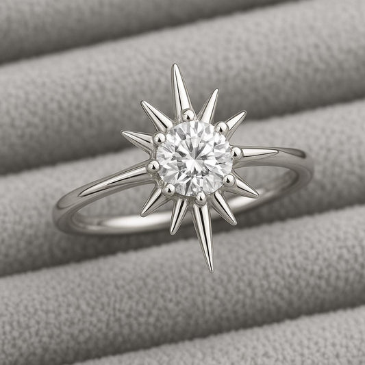 Sterling Silver Starburst CZ Ring | Celestial Statement Jewelry