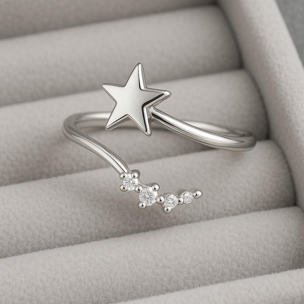 Sterling Silver Shooting Star Ring | Adjustable CZ Celestial Jewelry