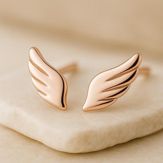 Sterling Silver Angel Wing Stud Earrings | 925 Minimalist Feather | Celestial Guardian Gift for Her