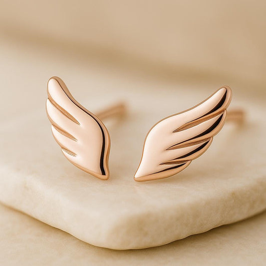 Sterling Silver Angel Wing Stud Earrings | 925 Minimalist Feather | Celestial Guardian Gift for Her