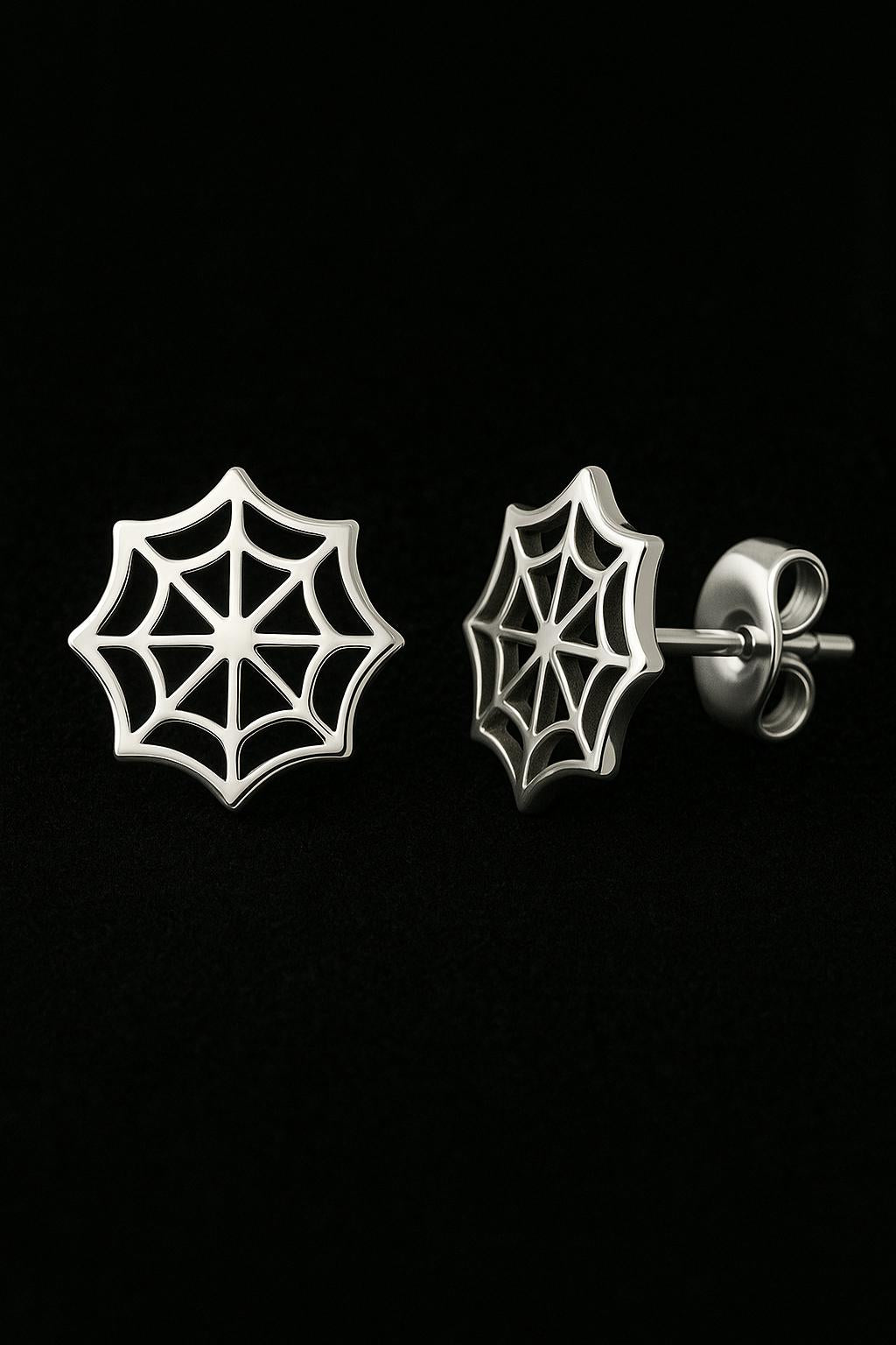 Sterling Silver Spider Web Stud Earrings | Minimalist Halloween Jewelry