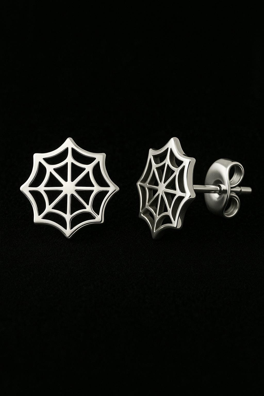 Sterling Silver Spider Web Stud Earrings | Minimalist Halloween Jewelry
