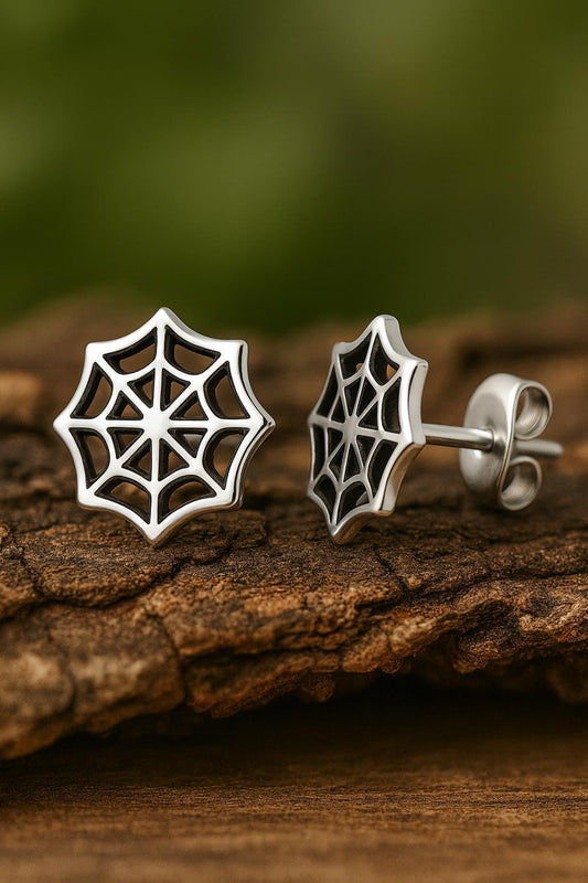 Sterling Silver Spider Web Stud Earrings | Minimalist Halloween Jewelry