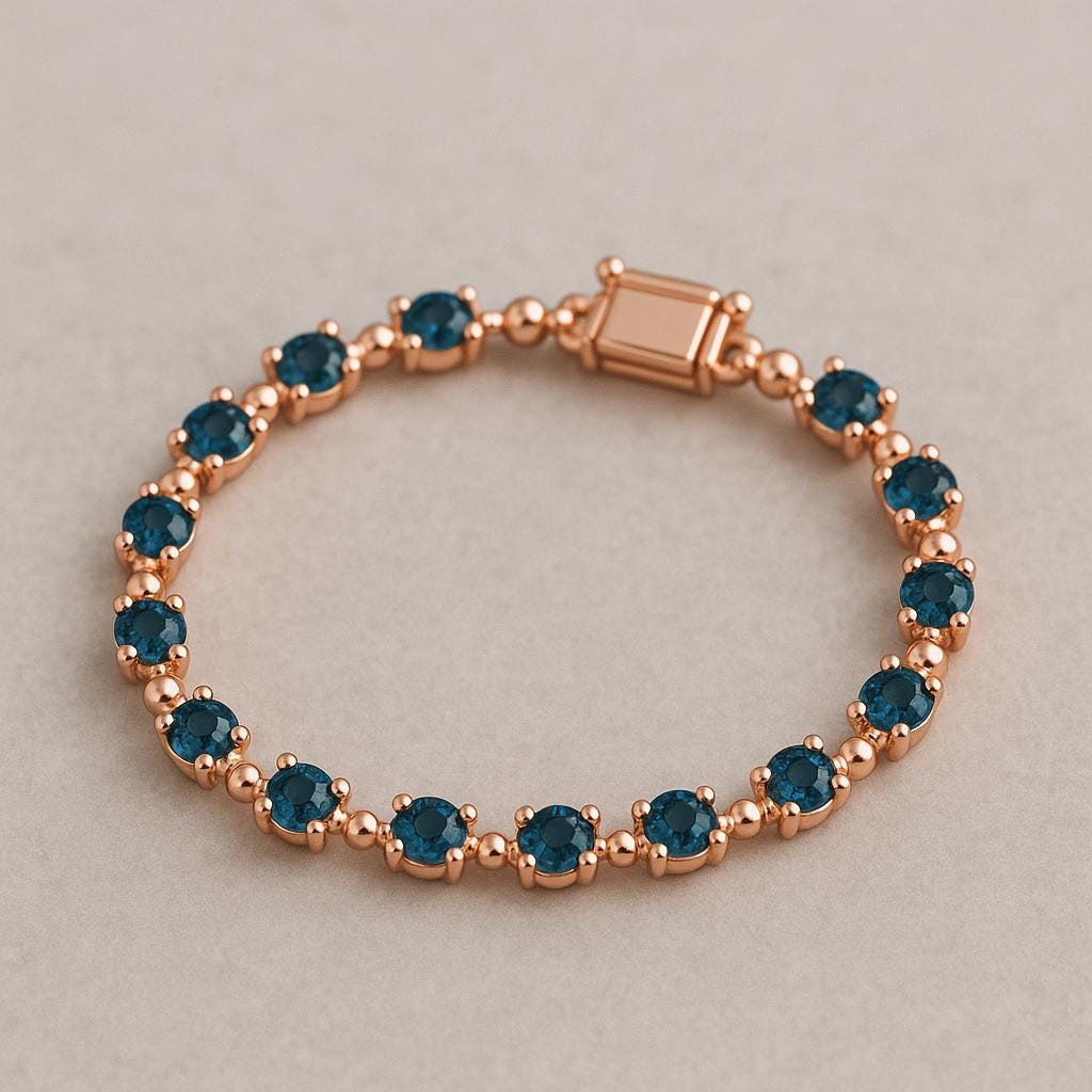 London Blue Topaz Sterling Silver Tennis Bracelet | December Birthstone Gift