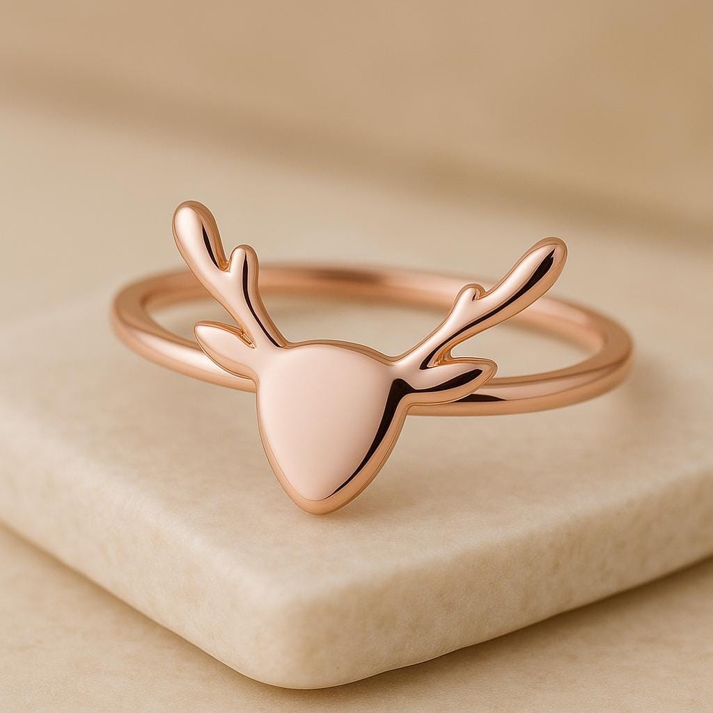 Sterling Silver Reindeer Ring | 925 Minimalist Antler Band | Christmas Gift for Her