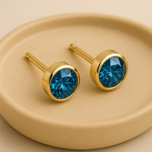 London Blue Topaz Stud Earrings | 925 Sterling Silver, Bezel Set