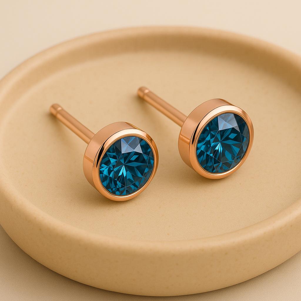 London Blue Topaz Stud Earrings | 925 Sterling Silver, Bezel Set