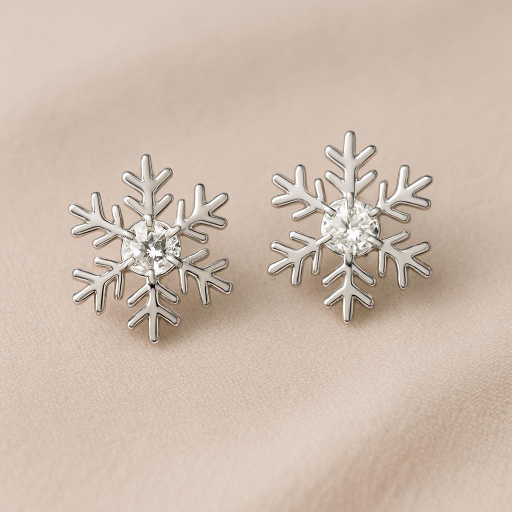 Sterling Silver Snowflake Stud Earrings | CZ Winter Jewelry
