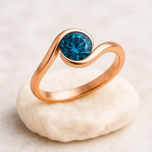 Sterling Silver Wave Ring | 6mm London Blue Topaz Bezel Setting