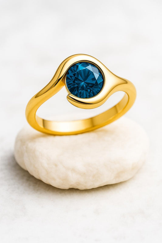 London Blue Topaz Sterling Silver Wave Ring | Ocean Jewelry
