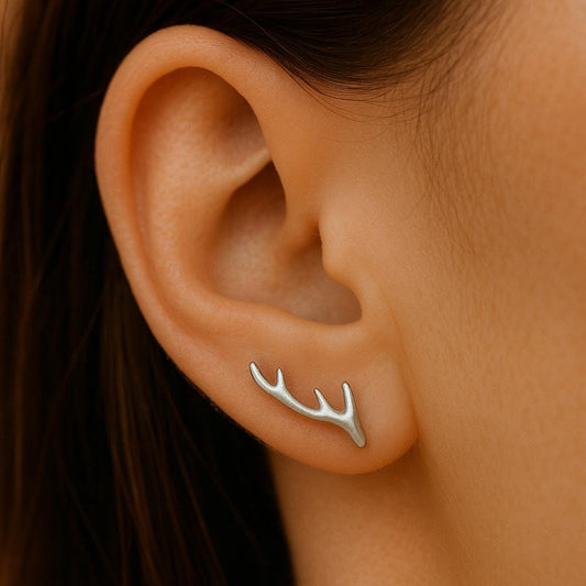Antler Ear Crawler Earrings | 925 Silver Nature Inspired Climbers | Minimalist Reindeer Jewelry Gift