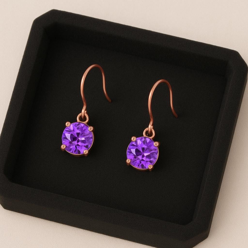 Sterling Silver Amethyst Earrings | 925 Round Cut Purple Drop Earrings | Elegant Dangle Jewelry Gift