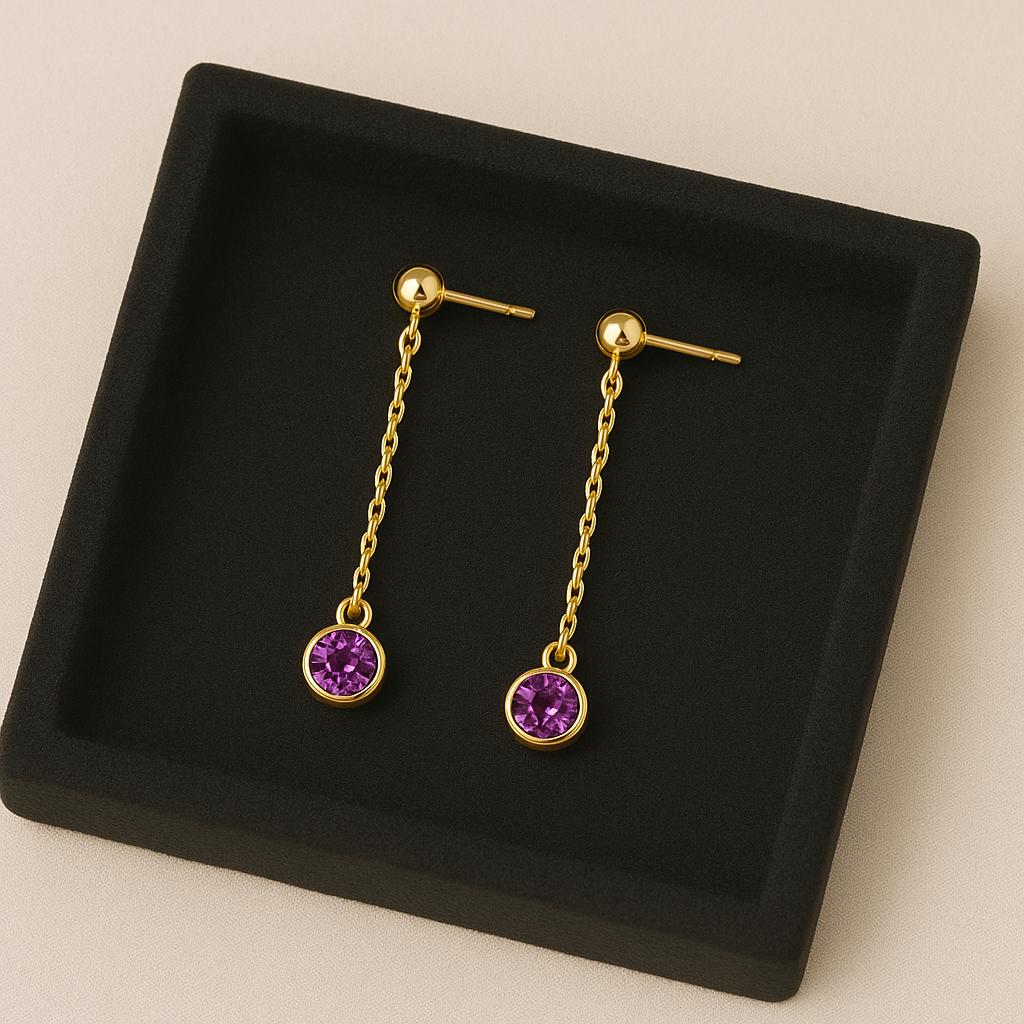 Sterling Silver Amethyst Drop Earrings ⢠Minimalist Dangle Studs