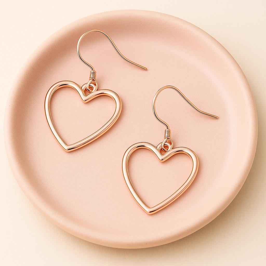 Sterling Silver Heart Outline Earrings ⢠Minimalist Romantic Dangles