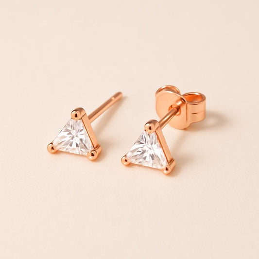 Sterling Silver Triangle CZ Stud Earrings • Minimalist Jewelry