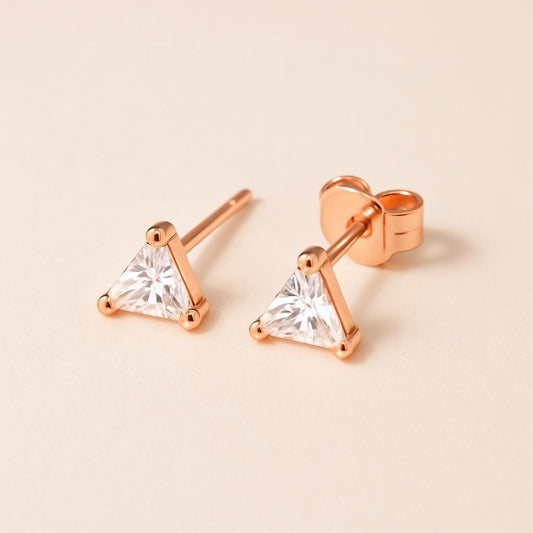 Sterling Silver Triangle CZ Stud Earrings Minimalist Jewelry