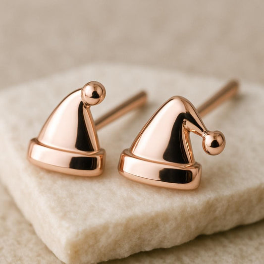 Silver Santa Hat Stud Earrings 925 | Christmas Earrings | Minimalist Festive Jewelry | Xmas Party Accessory