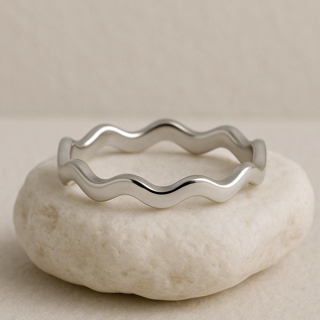 Silver Wave Band Ring 925 | Wavy Minimalist Ring | Ocean Inspired Stackable | Modern Jewelry