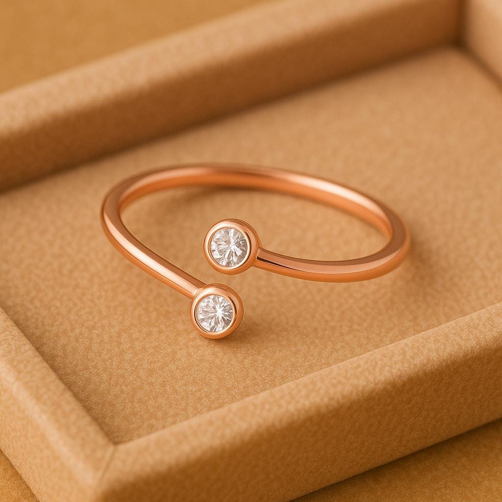 Sterling Silver Open CZ Ring ⢠925 Minimal Bezel Ring ⢠Dainty Adjustable Duo Stone â¢