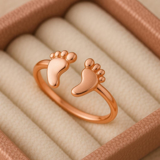 925 Silver Baby Feet Ring Adjustable Footprint Band Minimal Mom Jewelry Sterling Mother Ring