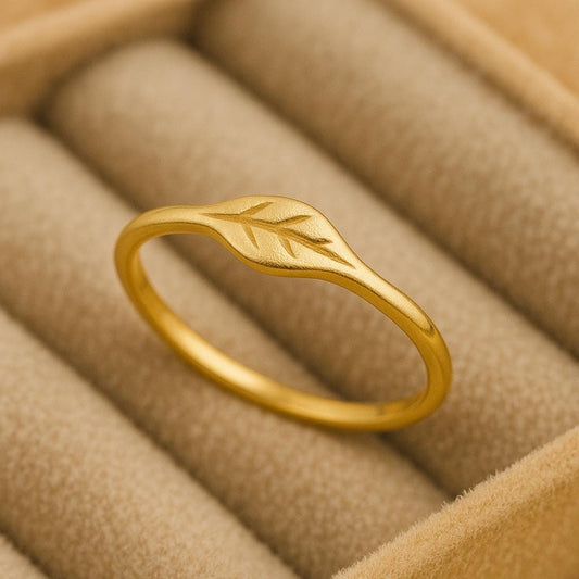 925 Silver Leaf Ring Minimal Nature Band Engraved Leaf Jewelry