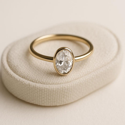 925 Silver Oval CZ Ring Minimal Bezel Solitaire Ring Sterling Engagement Style