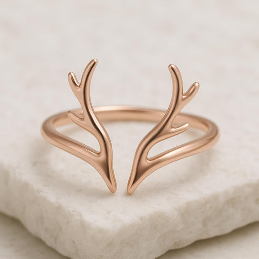 Sterling Silver Antler Ring | Minimalist Reindeer Horn Adjustable Band