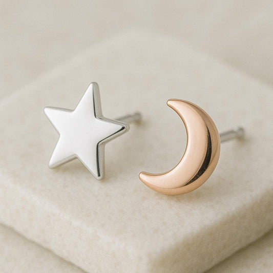 Sterling Silver Moon and Star Stud Earrings | Celestial Jewelry