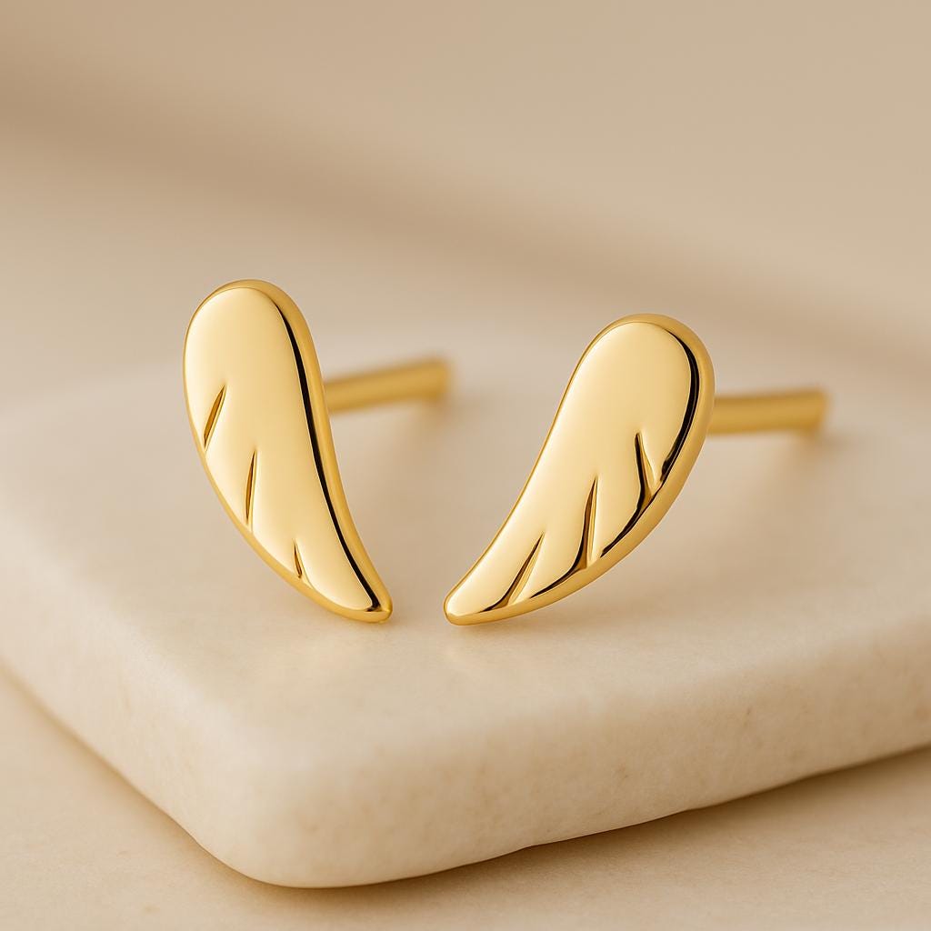 Sterling Silver Angel Wing Stud Earrings | 925 Minimalist Feather Earrings | Gift for Women