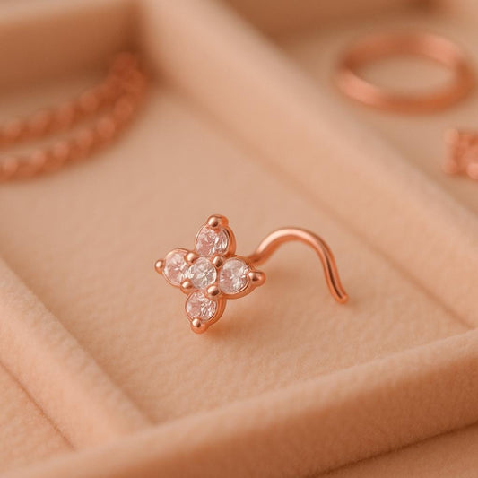 925 Silver Nose Pin Floral CZ Nose Stud Sterling Flower Dainty Jewelry