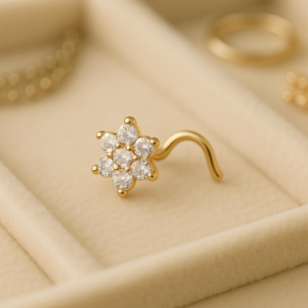 925 Silver Flower CZ Nose Pin ⢠Sterling Floral Pin ⢠Dainty ⢠Sparkle Jewelry