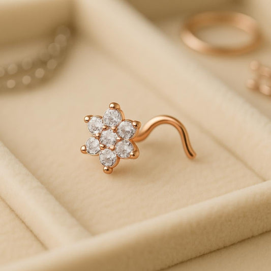 925 Silver Flower CZ Nose Pin Sterling Floral Pin Dainty Sparkle Jewelry
