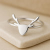 Sterling Silver Reindeer Ring | 925 Minimalist Antler Band | Christmas Gift for Her