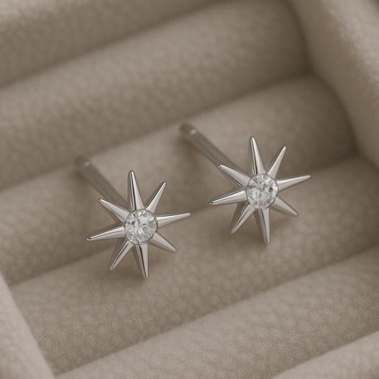 925 Silver Starburst Studs CZ Star Earrings Sterling Minimal Earrings Dainty Sparkle