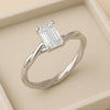 Sterling Silver Emerald Cut CZ | 925 Twisted Band Solitaire Ring | Minimalist Engagement