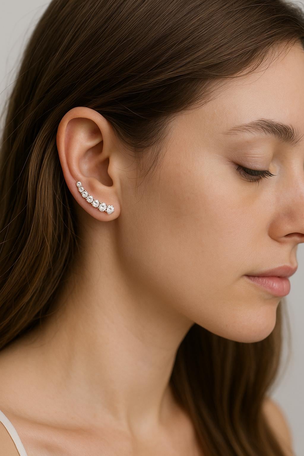 Sterling Silver CZ Ear Climber Earrings | 925 Graduated Stone Crawlers | Minimalist Curve Earrings