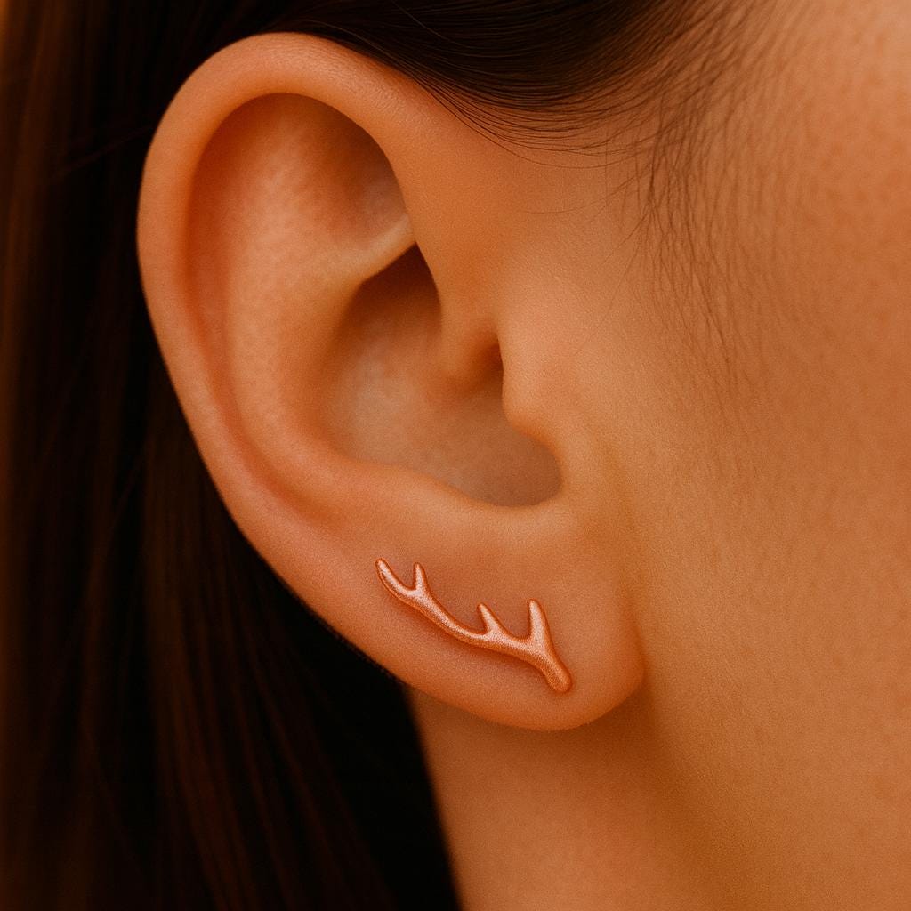 Antler Ear Crawler Earrings | 925 Silver Nature Inspired Climbers | Minimalist Reindeer Jewelry Gift