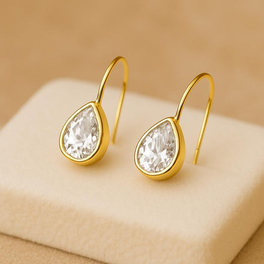 Sterling Silver Teardrop CZ Earrings | 925 Pear Cut Drop Earrings | Elegant Minimalist Bridal Jewelry