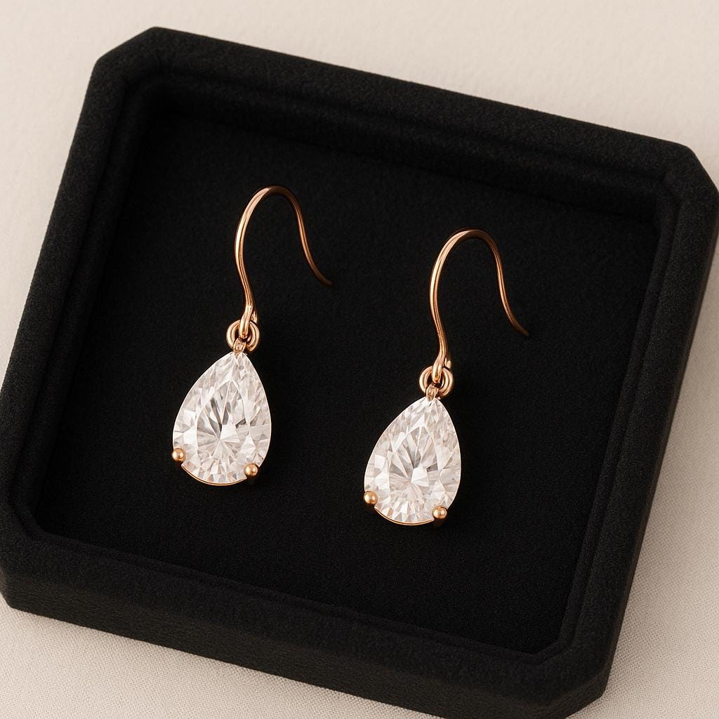 Sterling Silver Teardrop CZ Earrings | 925 Pear Cut Dangle Earrings | Elegant Bridal Drop Jewelry