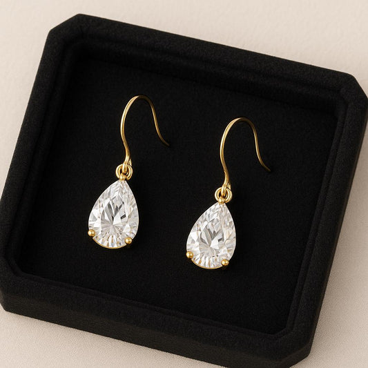 Sterling Silver Teardrop CZ Earrings | 925 Pear Cut Dangle Earrings | Elegant Bridal Drop Jewelry