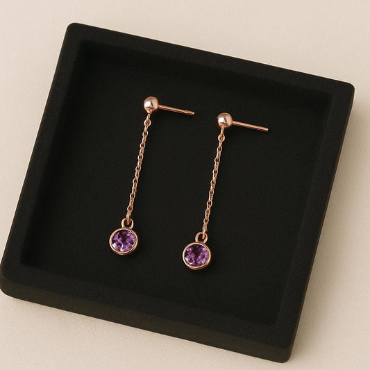Sterling Silver Amethyst Drop Earrings Minimalist Dangle Studs