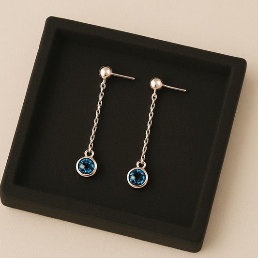 London Blue Topaz Sterling Silver Drop Earrings December Birthstone