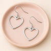 Sterling Silver Heart Outline Earrings • Minimalist Romantic Dangles