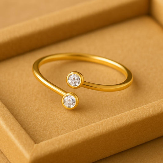 Sterling Silver Open CZ Ring 925 Minimal Bezel Ring Dainty Adjustable Duo Stone