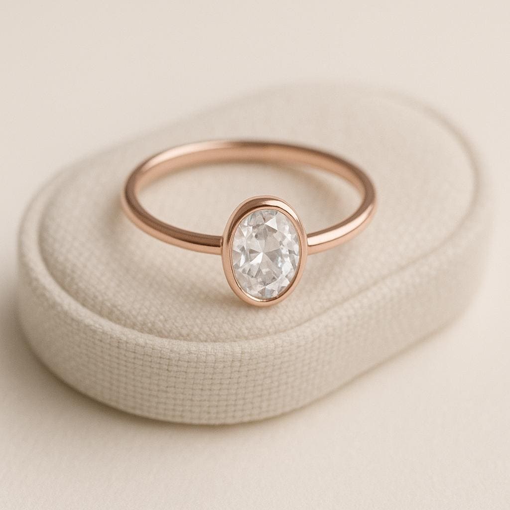 925 Silver Oval CZ Ring ⢠Minimal Bezel Solitaire Ring ⢠Sterling Engagement Style