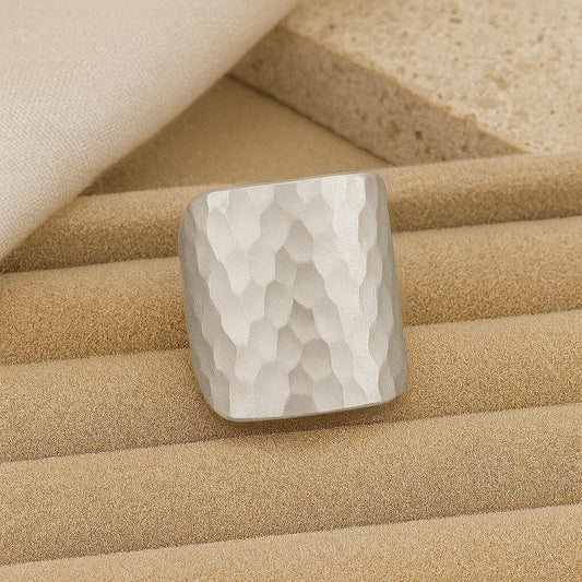 Hammered Silver Ring 925 | Wide Band Statement Ring | Textured Chunky | Modern